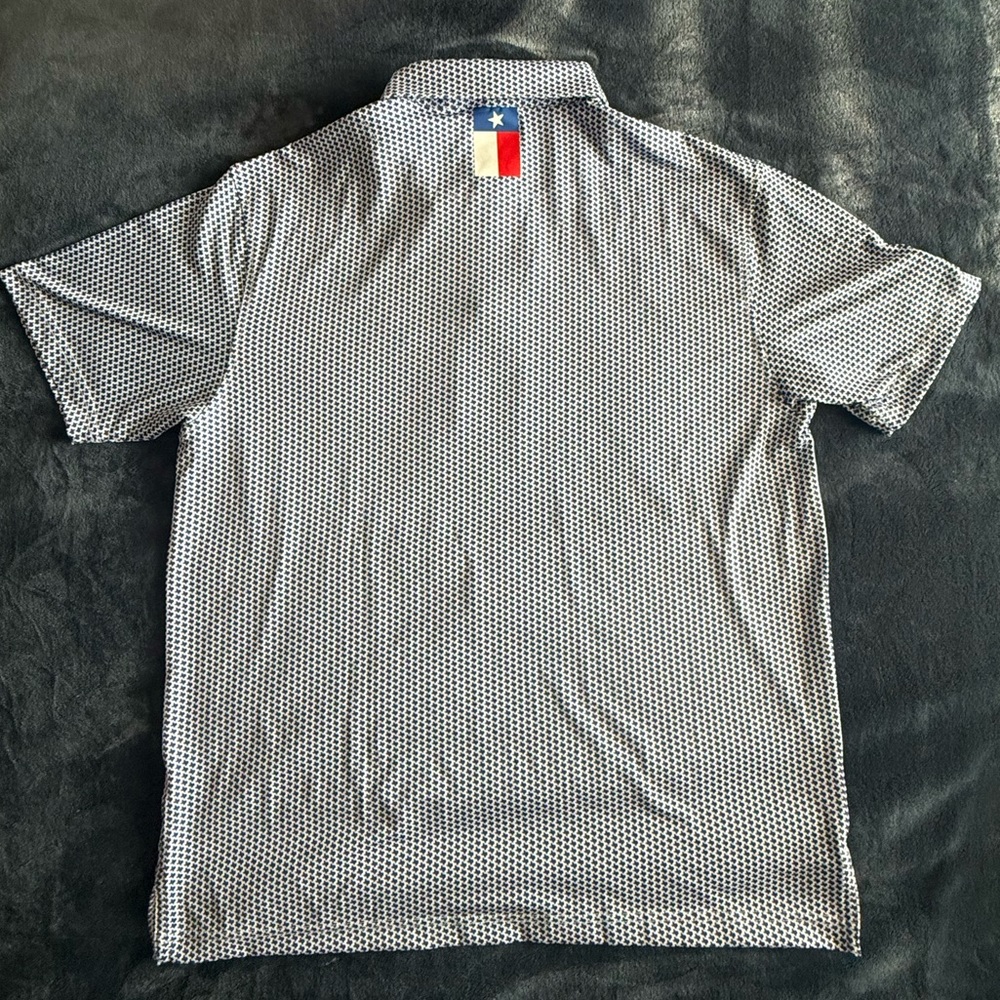 Rhoback Polo Don't Mess with Texas Print Golf Shirt Size L *Sleeve Patch - Picture 10 of 11